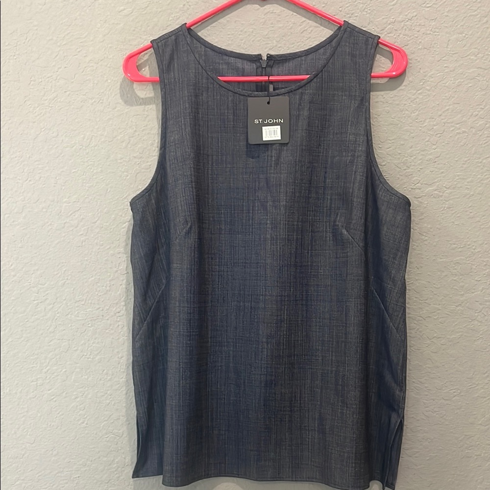 St. John Women's Blue Sleeveless Top wool blend NWT
